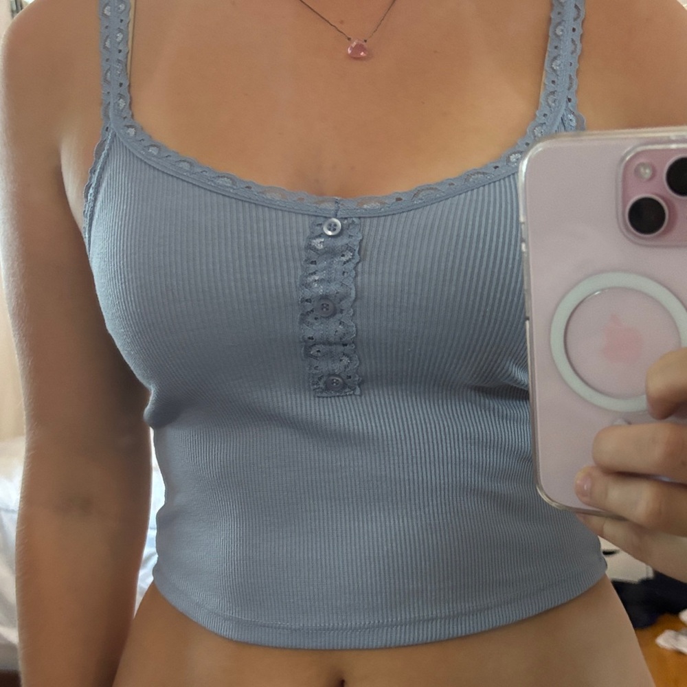 Hippie Rose Blue Lace Trim Crop Top